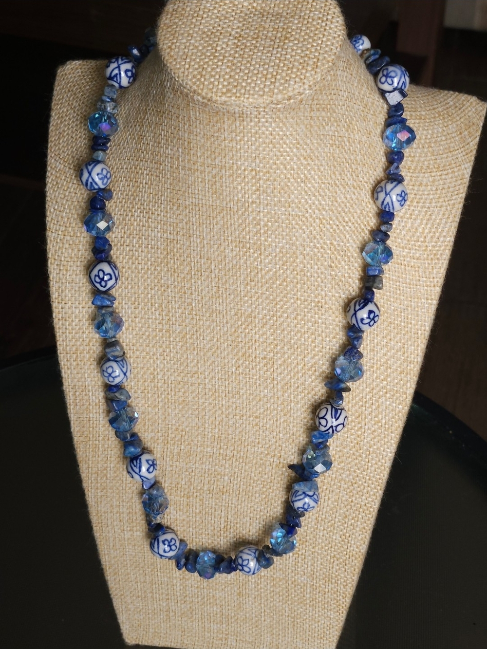 Handcrafted Blue Ceramic & Faceted Bead Necklace - Unbranded NOS